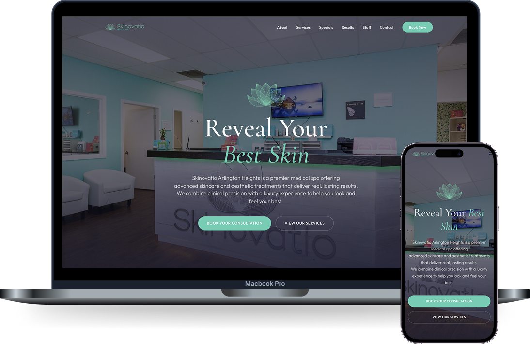 Skinovatio website concept shown on a laptop and phone